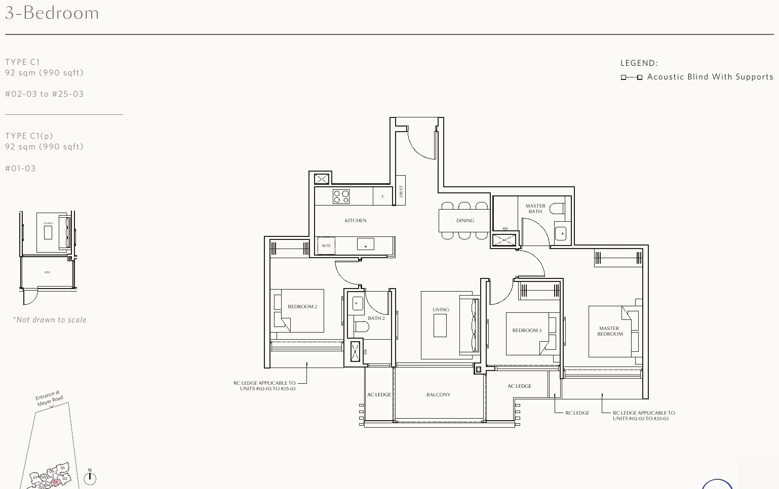 3-Bedroom · Type C1, 990 sqft