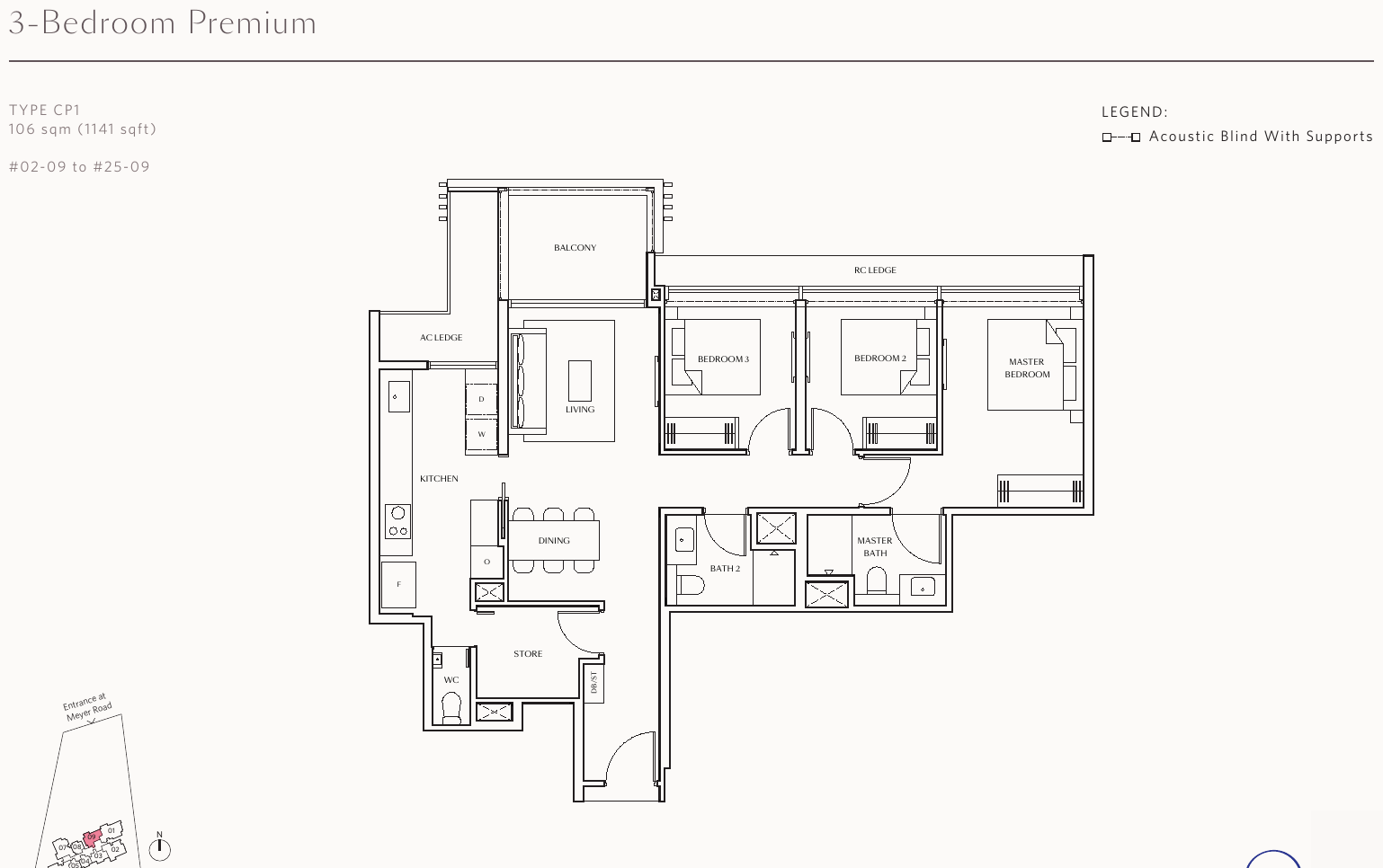 3-Bedroom Premium · Type CP1, 1,141 sqft